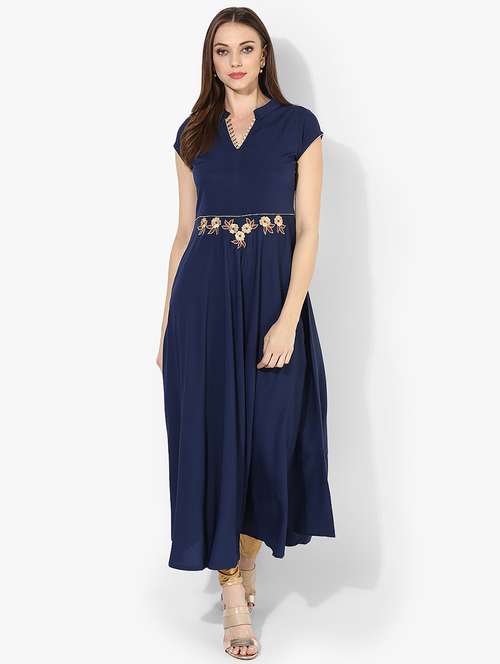 navy embroidered kurta - 15523789 - Very Small Image - 1