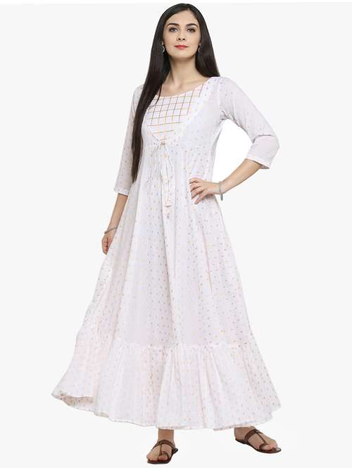 one tiered self design flared kurta - 15523827 - Very Small Image - 1