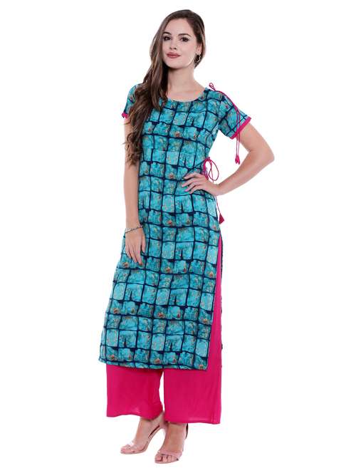 printed straight draw code kurta - 15584654 - Very Small Image - 1