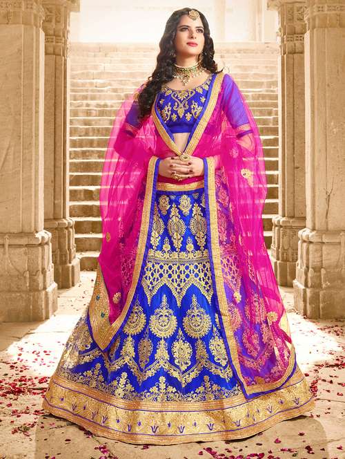gold zari embroidered flared lehenga - 15585406 - Very Small Image - 1