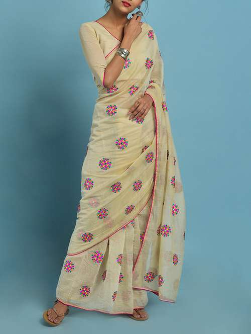 floral embroidered chanderi saree with blouse - 15591556 - Very Small Image - 1