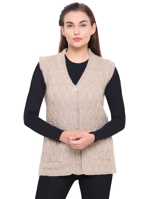 beige cable knit sleeveless cardigan - 15607376 - Very Small Image - 1