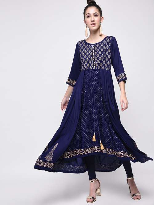 layered foil print kurta - 15630791 - Very Small Image - 1