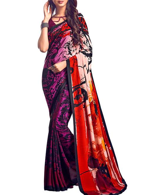 abstract printed saree with blouse - 15631660 - Very Small Image - 1