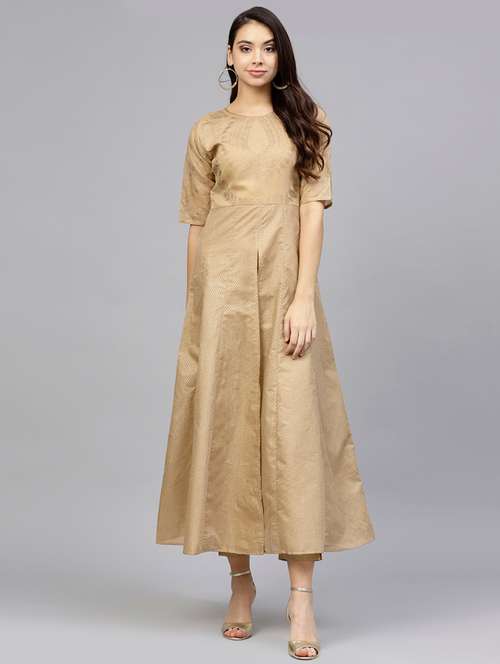 front slit foil printed chanderi kurta with pant set - 15640951 - Very Small Image - 1