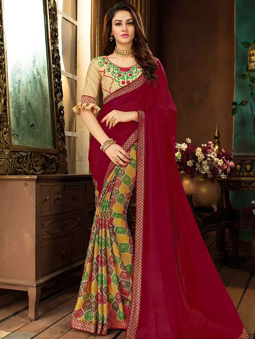 printed half and half saree with blouse - 15649567 - Very Small Image - 1