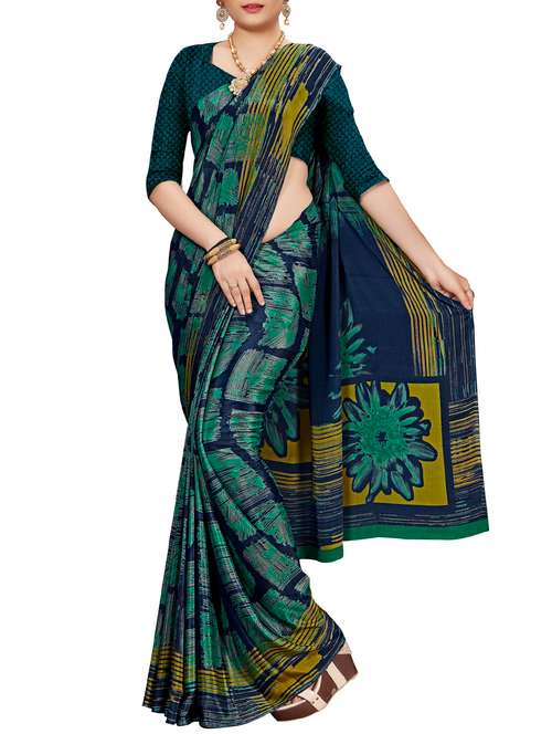 Abstract printed saree with blouse - 15654333 - Very Small Image - 1