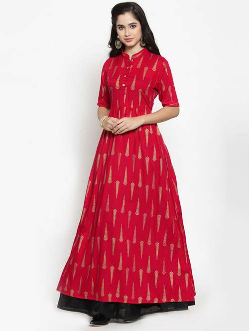 flared foil print kurta - 15676231 - Very Small Image - 1