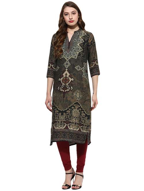 printed straight woolen kurta - 15677383 - Very Small Image - 1