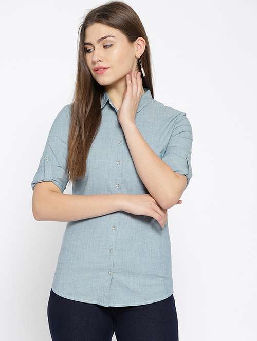 curved hem roll up sleeved shirt - 15678558 - Very Small Image - 1