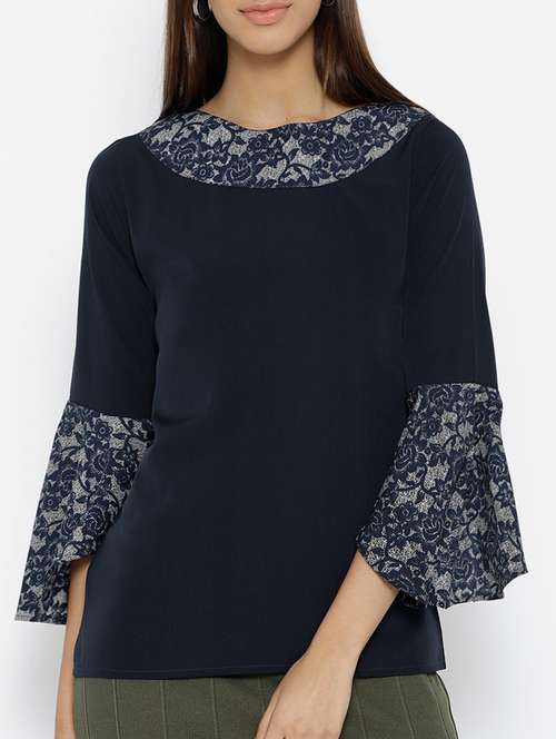 floral paneled bell sleeved top - 15696370 - Very Small Image - 1