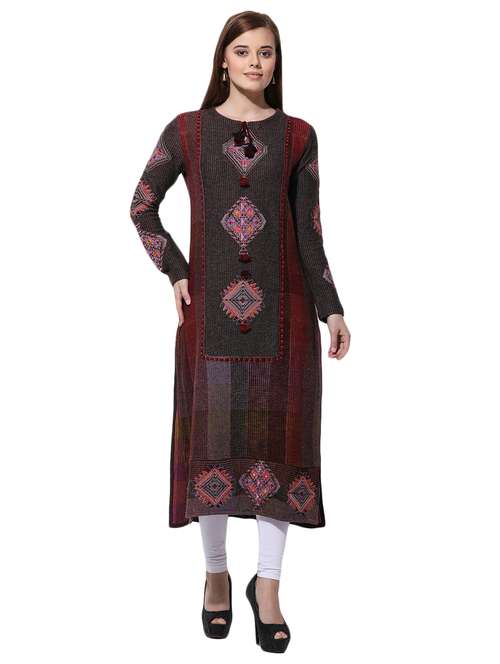 embroidered straight woolen kurta - 15706370 - Very Small Image - 1