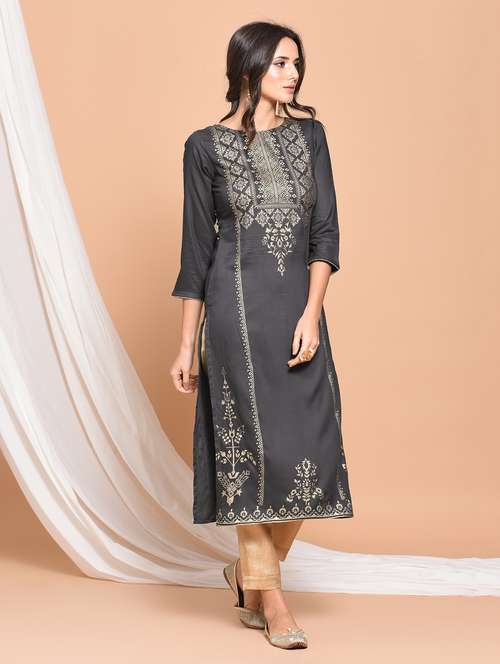 foil print straight kurta - 15748442 - Very Small Image - 1