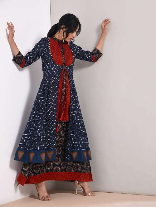 chevron printed layered kurta - 15760005 - Very Small Image - 1