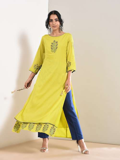 mirror work embroidered layered kurta - 15760019 - Very Small Image - 1