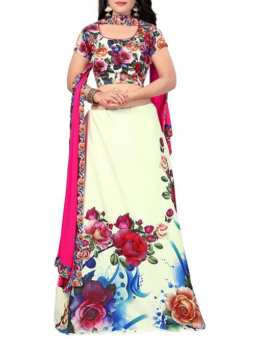digital floral printed flared lehenga - 15791845 - Very Small Image - 1