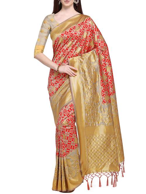 geometric motif banarasi silk saree with blouse - 15802155 - Very Small Image - 1