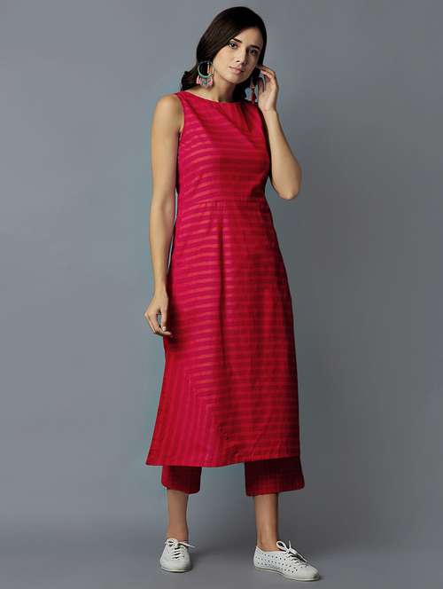 striped fuchsia straight kurta - 15803074 - Very Small Image - 1