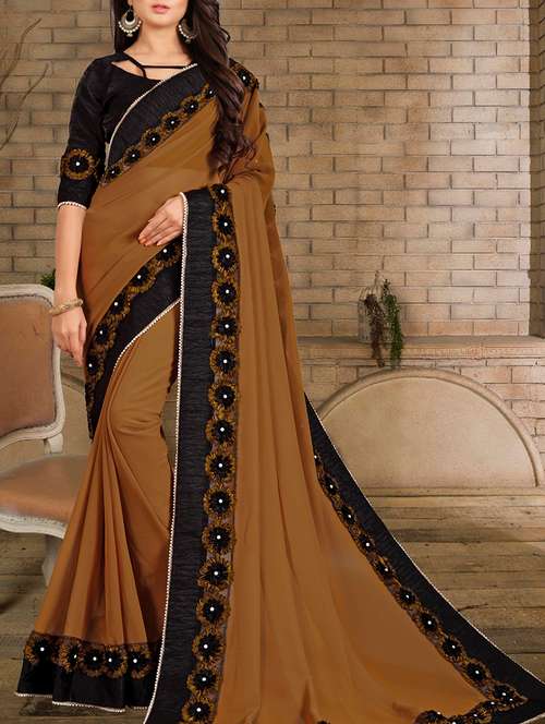 pearl floral ribbon border saree with blouse - 15815734 - Very Small Image - 1