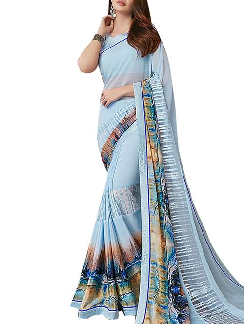 abstract printed saree with blouse - 15846842 - Very Small Image - 1