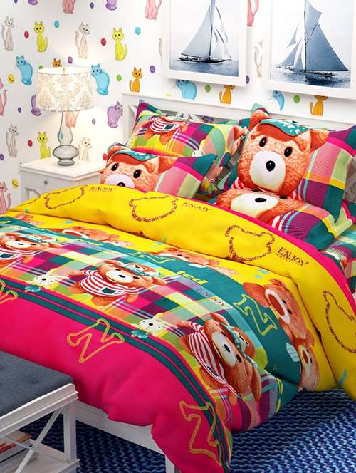 polycotton double bed sheet with 2 pillow covers - 15872594 - Very Small Image - 1