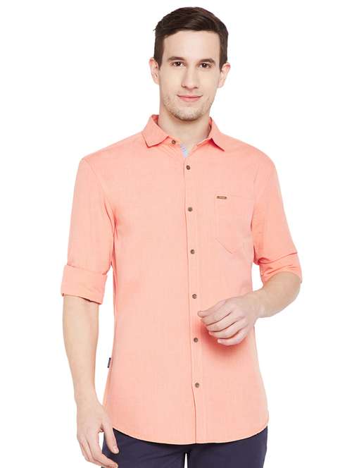 orange solid casual shirt - 15894579 - Very Small Image - 1