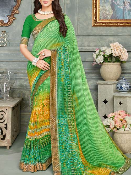 lace border green saree with blouse - 15932816 - Very Small Image - 1