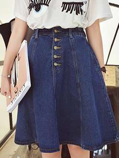 button detail flared denim skirt - 15979352 - Very Small Image - 1