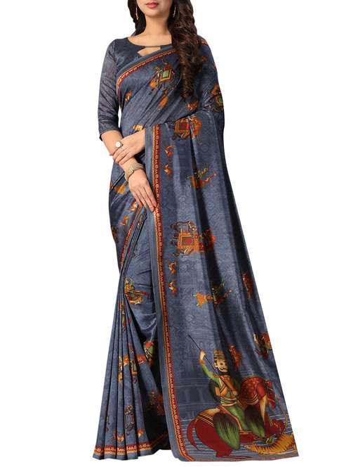 conversational printed grey saree with blouse - 15983241 - Very Small Image - 1