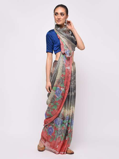 multi colored georgette printed saree with blouse - 16000744 - Very Small Image - 1