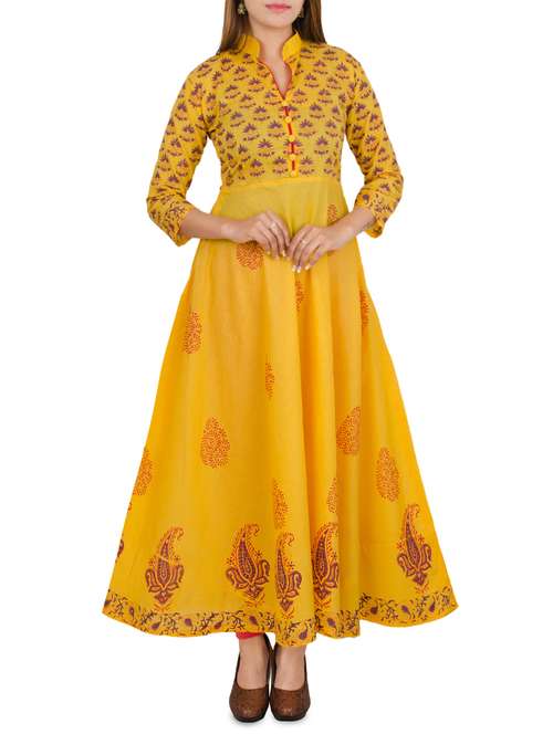 a-line block print kurta - 16012984 - Very Small Image - 1