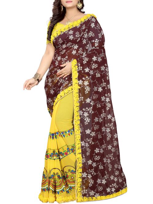 women's self design brown colored saree with blouse - 16072515 - Very Small Image - 1