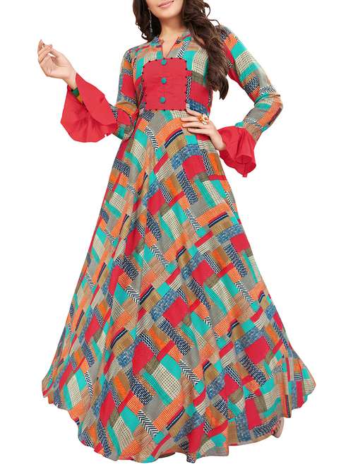geometrical printed flared kurta - 16079232 - Very Small Image - 1