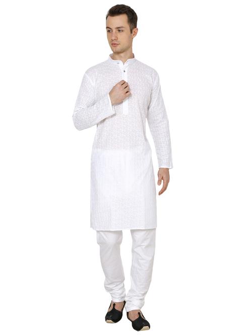 white cotton long kurta - 16079695 - Very Small Image - 1