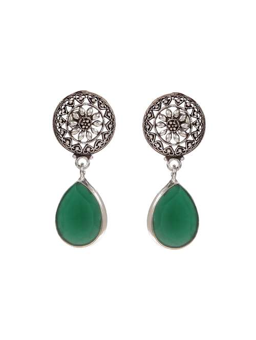 green metal drop earring - 16100771 - Very Small Image - 1