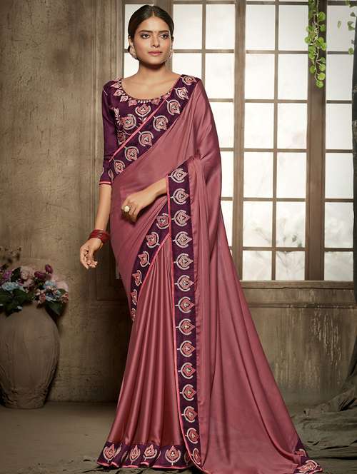 embroidered bordered mysore silk saree with blouse - 16208088 - Very Small Image - 1