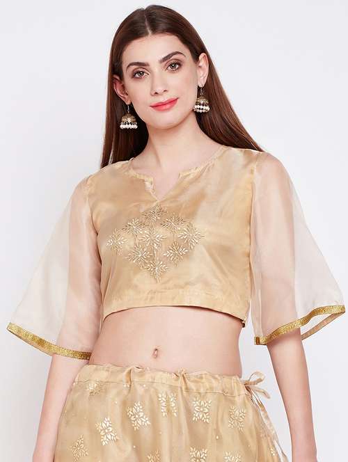 beige georgette embroidered blouse - 16228274 - Very Small Image - 1