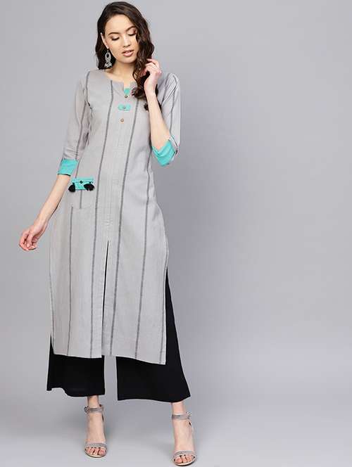 striped printed straight kurta - 16235590 - Very Small Image - 1