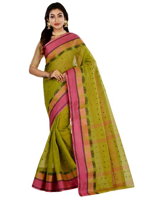 contrast border tant saree - 16249940 - Very Small Image - 1