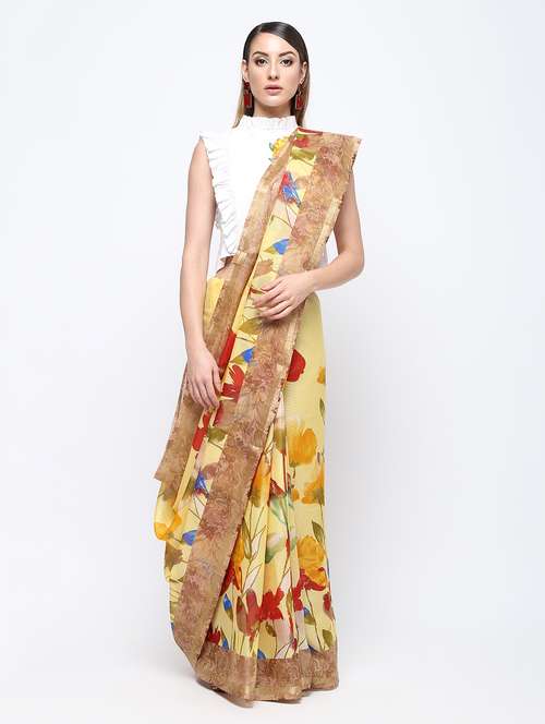 floral kota doria saree with blouse - 16250003 - Very Small Image - 1