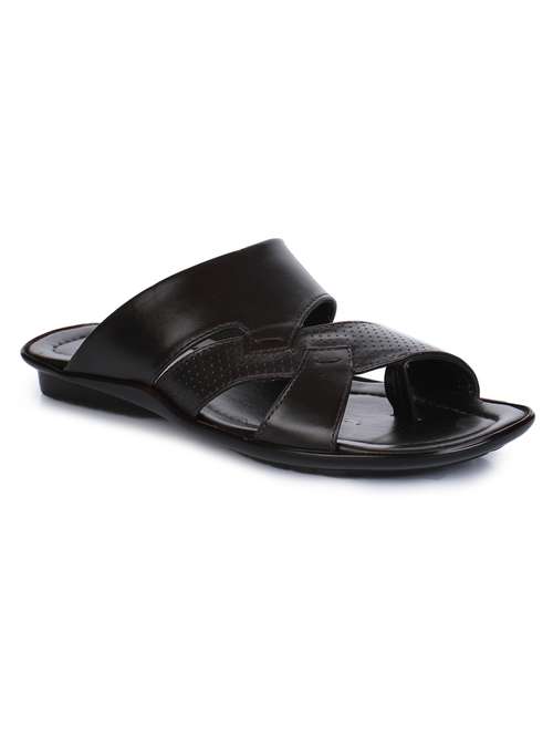 brown leatherette slip on slippers - 16266850 - Very Small Image - 1