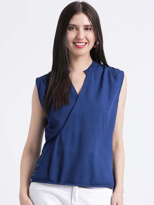 women's wrap overlap neck top - 16298804 - Very Small Image - 1