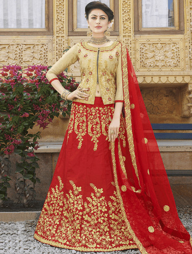 embroidered a-line lehenga - 16321264 - Very Small Image - 1
