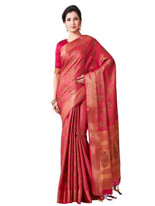 paisley kanjivaram saree with blouse - 16338145 - Very Small Image - 1