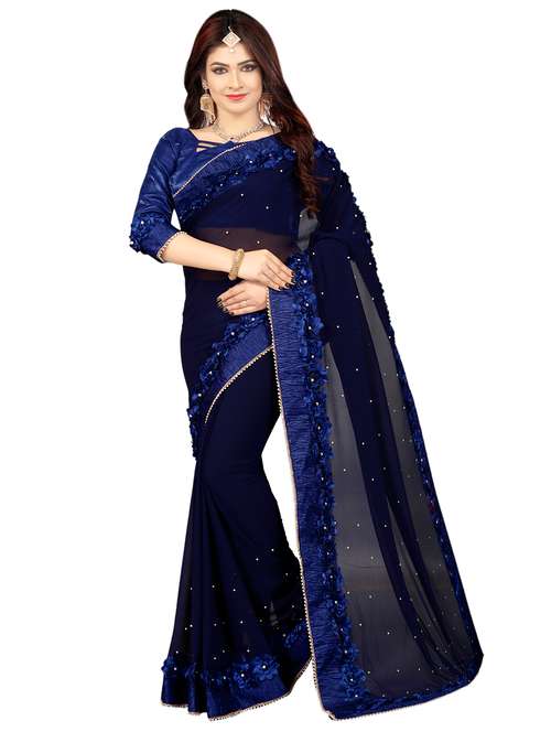 pearl embellished saree with blouse - 16341606 - Very Small Image - 1