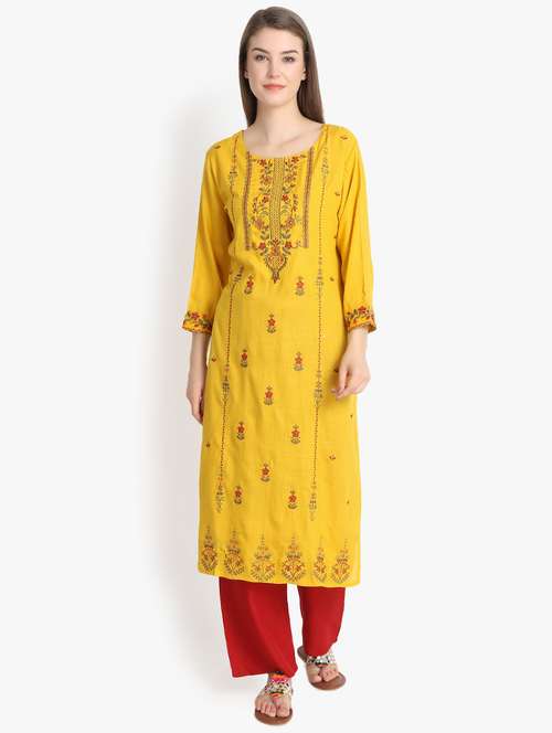 embroidered straight kurta - 16351339 - Very Small Image - 1