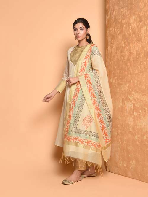 block print chanderi dupatta - 16352206 - Very Small Image - 1