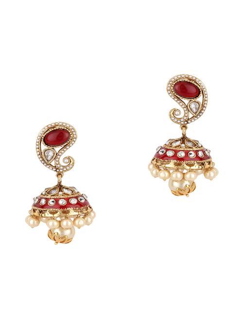 red jhumka earring - 16382121 - Very Small Image - 1