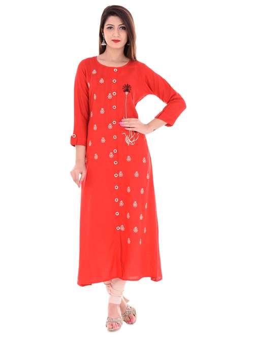 embroidered a-line kurta - 16401704 - Very Small Image - 1