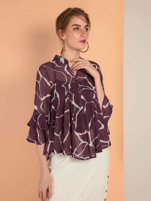mandarin neck pleated asymmetric top - 16417827 - Very Small Image - 1